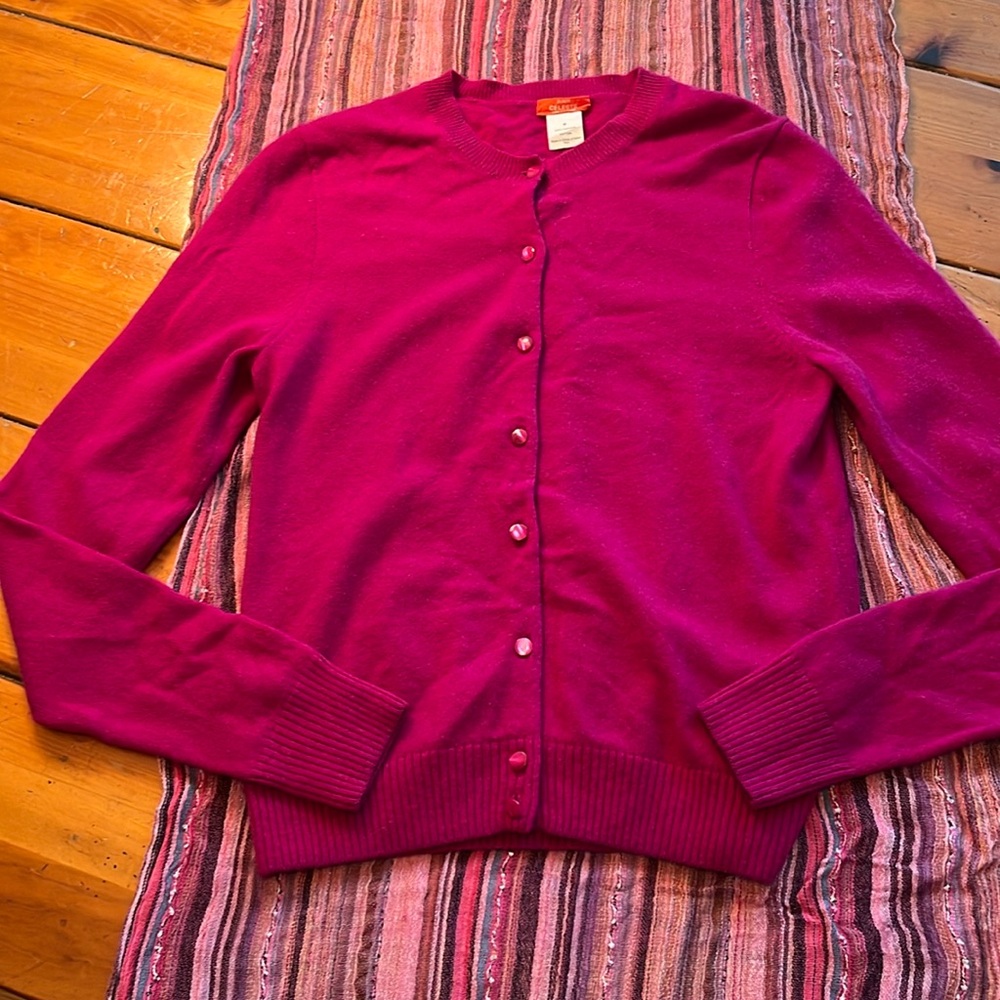 J .Crew Ladies 100% Cashmere cardi. Size medium (a small medium) EUC. Magenta
